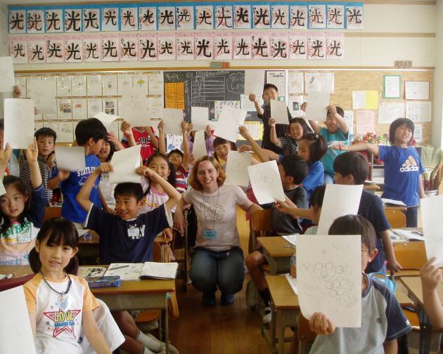 a Tokyo student in an elementary school with students for their field placement