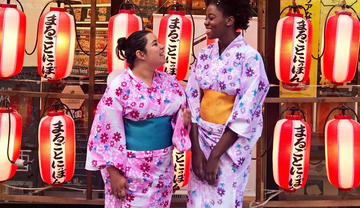 two students wearing kimonos