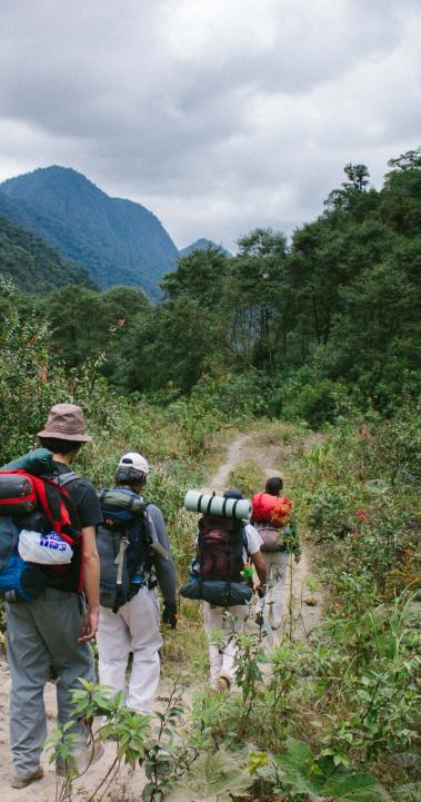 students hiking in Ecuador
