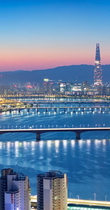 sunrise over the river in Seoul