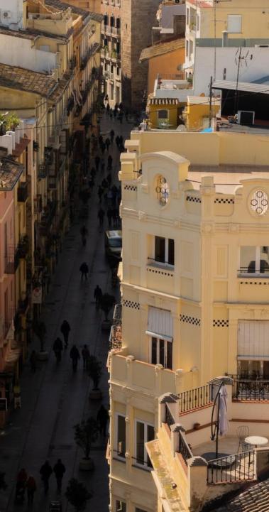 An aerial photograph of a street in Madrid