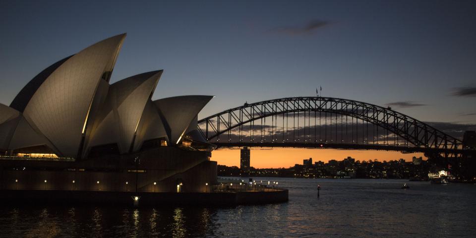 Sydney Bridge and Opera House at sunset